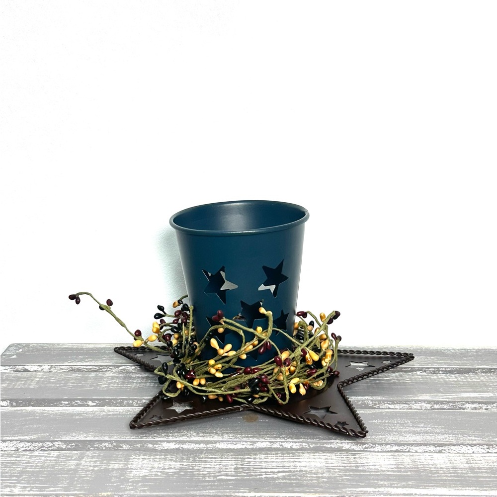 Farmhouse Country Star Candle Holder & Blue Metal Votive Holder/Garland Set of 3 - Picture 4 of 6